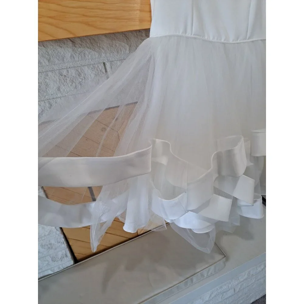 Davids Bridal Flower Girl Double Strap Dress Soft White  Satin Edge Hem Tulle 3 - Picture 2 of 8